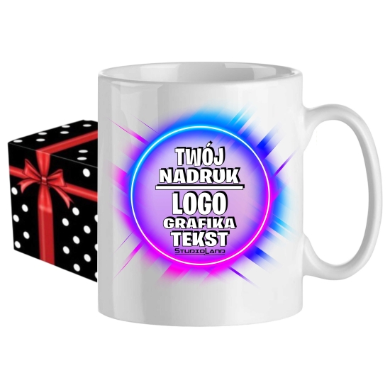 Foto kubek BIAŁY ze zdjęciem personalizowany Napis Logo Grafika pudełko GRATIS